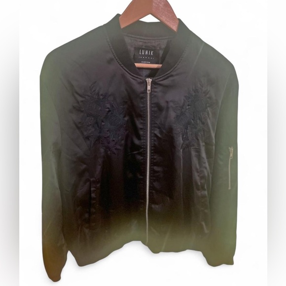 Lunik Women's Silk Black Bomber Jacket - Picture 1 of 3